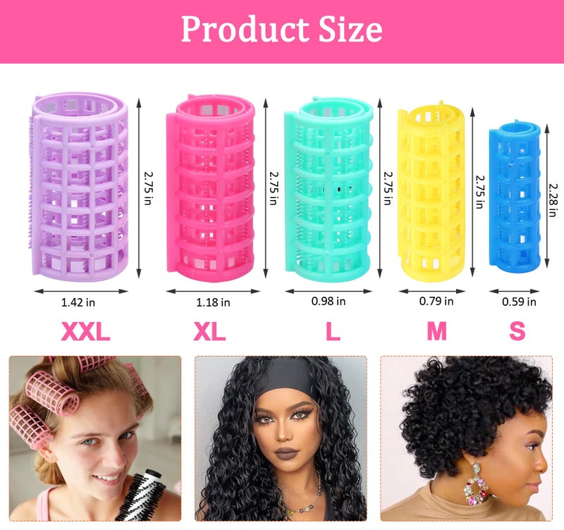 Coufce 36 Pieces Self Grip Plastic Hair Roller Set, 5 Sizes Curlers Snap on Hair Curlers Set for Short Long Hair - Image 3